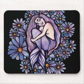 Purple Daisies Sleeping Mermaid Mouse Mat
