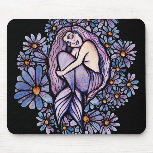 Purple Daisies Sleeping Mermaid                    Mouse Mat (Front)