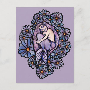 Purple Daisies Sleeping Mermaid Postcard