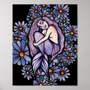 Purple Daisies Sleeping Mermaid Poster