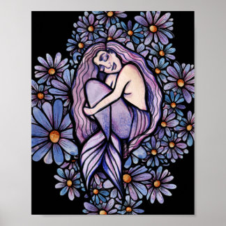 Purple Daisies Sleeping Mermaid Poster