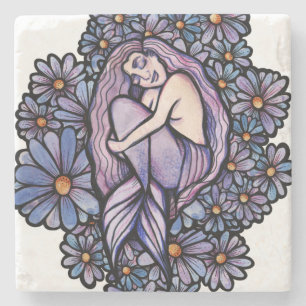 Purple Daisies Sleeping Mermaid                    Stone Coaster