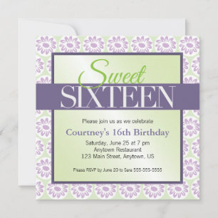 Purple Daisies Sweet 16 Birthday Invitation
