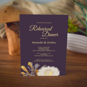 Purple Daisy Antique Rehearsal Dinner Invitation