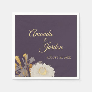 Purple Daisy Antique Wedding Cocktail Napkin
