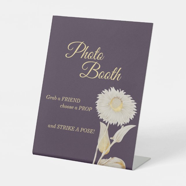 Purple Daisy Antique Wedding Photo Booth Pedestal Sign (Front)