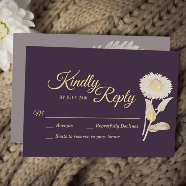 Purple Daisy Antique Wedding Response Card (Creator Uploaded)