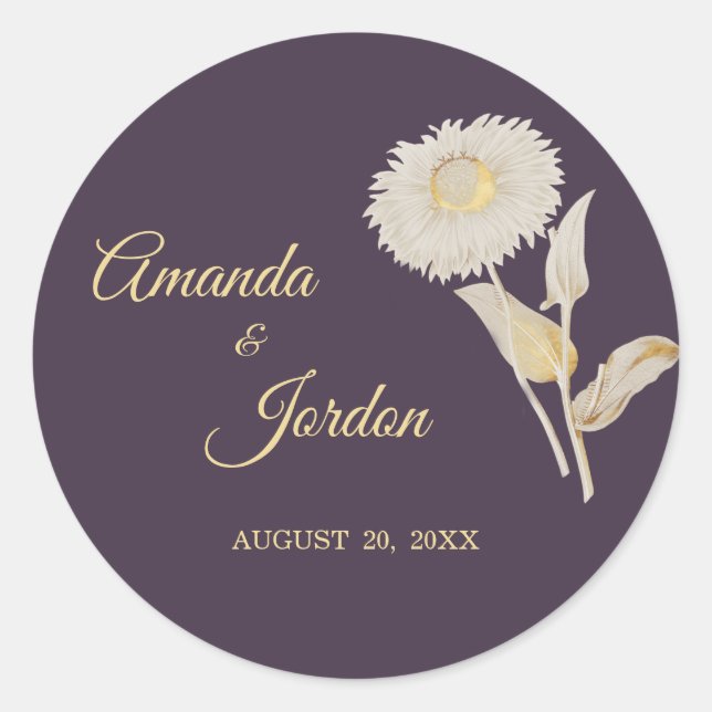 Purple Daisy Antique Wedding Stickers (Front)