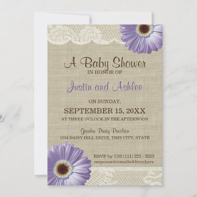 Purple Daisy Baby Shower Invitation (Front)