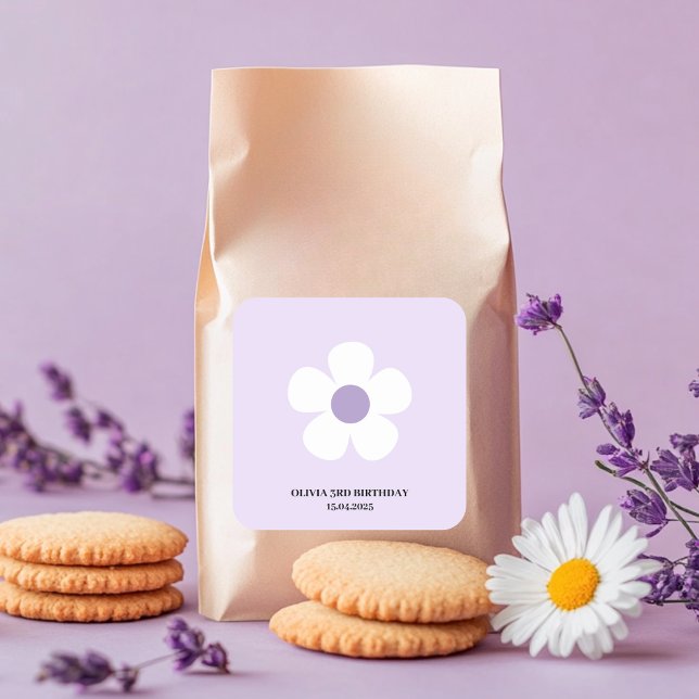 Purple Daisy Birthday | Elegant Floral Party Square Sticker (Creator Uploaded)