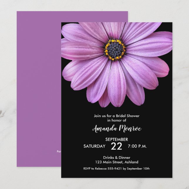 Purple Daisy Bridal Shower Invitation (Front/Back)