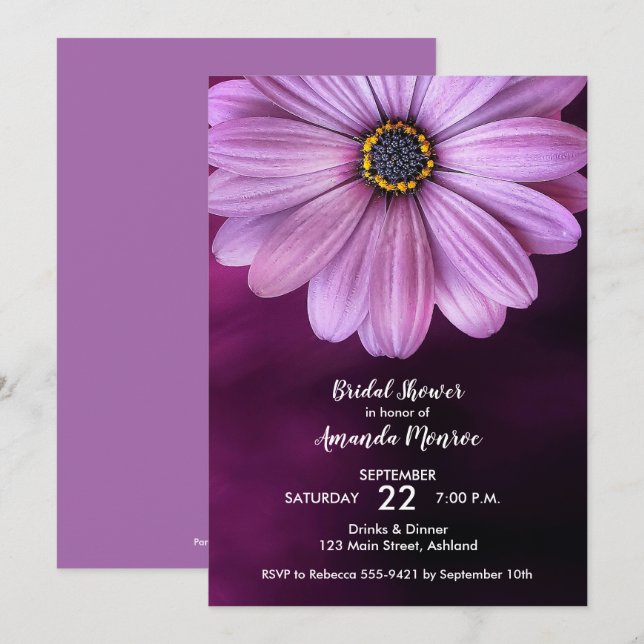 Purple Daisy Bridal Shower Invitations (Front/Back)