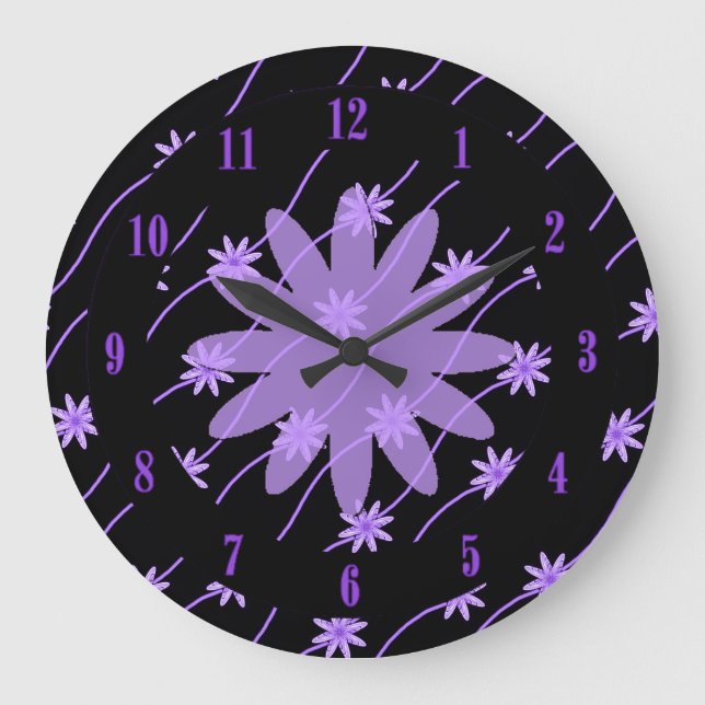 Purple Daisy Chain Floral Pattern Wall Clock (Front)