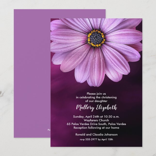 Purple Daisy Christening / Baptism Invitations (Front/Back)