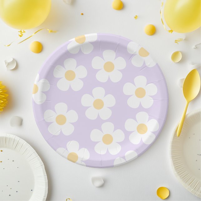 Purple Daisy Floral Birthday | Elegant Paper Plate (Creator Uploaded)