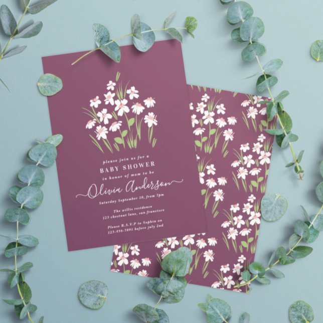 Purple daisy floral elegant beautiful baby shower invitation (Creator Uploaded)