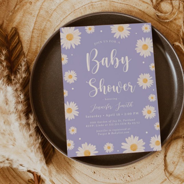 Purple Daisy Floral Girl Baby Shower Invitation (Creator Uploaded)