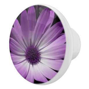 Purple Daisy Flower Ceramic Knob