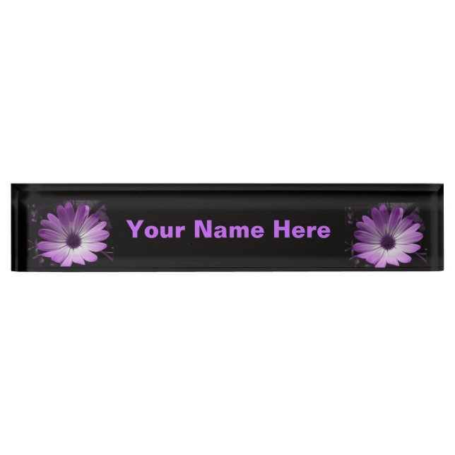 Purple Daisy Flower Custom Desk Nameplate (Front)