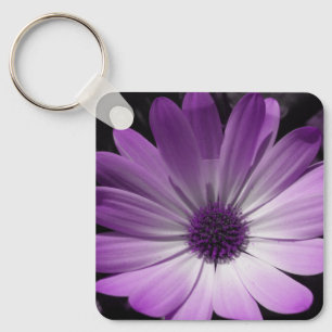 Purple Daisy Flower Custom Key Ring