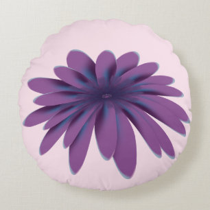 Purple Daisy Flower Illustration Floral Botanica Round Cushion