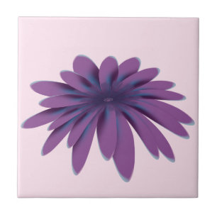 Purple Daisy Flower Illustration Floral Botanica Tile