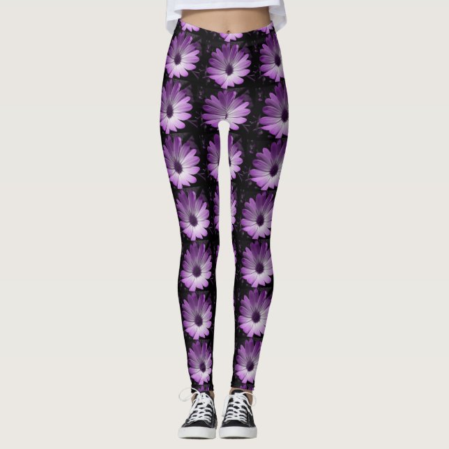 Purple Daisy Flower Leggings (Front)