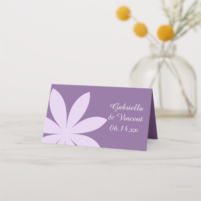 Purple Daisy Flower Wedding Charity Favours Place Card (Front)