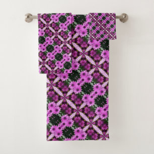 Purple Daisy Flowers Abstract Design     Bath Towel Set