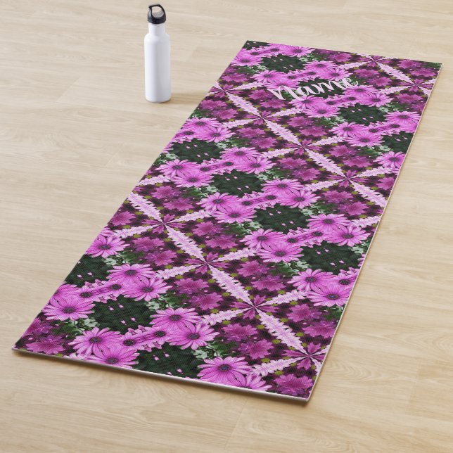Purple Daisy Flowers Abstract Personalised Yoga Mat (In Situ)