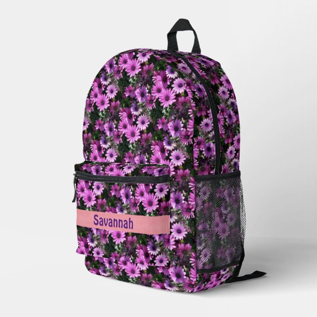 Purple Daisy Flowers Pattern Personalised    Printed Backpack (Back Corner Right)