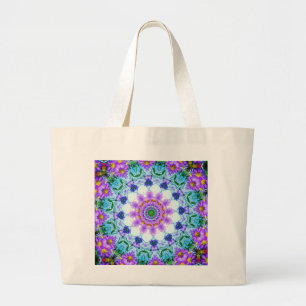 Purple Daisy Geometric Large Tote Bag