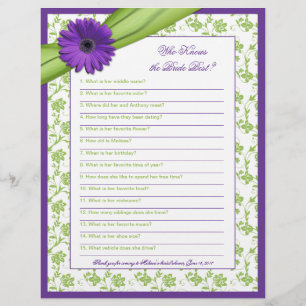 Purple Daisy Green Floral Bridal Shower Game