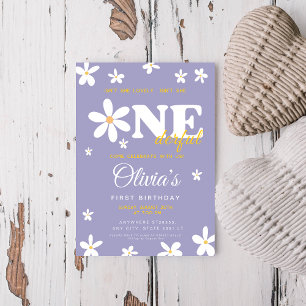 Purple daisy Isn't She Onederful 1st Birthday Invitation