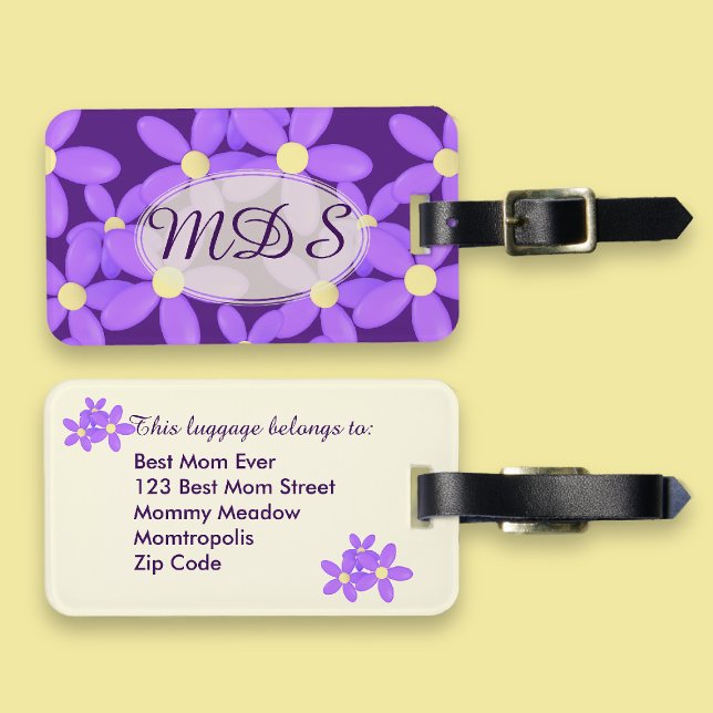 Purple Daisy Monogram Luggage Tag (For Mother's Day or just because you love your Mom. Add her details)