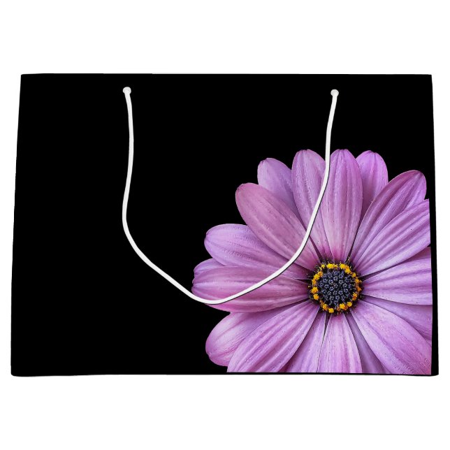 Purple Daisy on Black LARGE Gift Bag (Front)