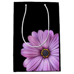 Purple Daisy on Black MEDIUM Gift Bag