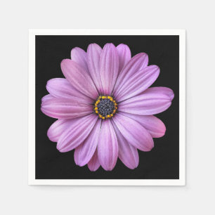 Purple Daisy on Black Party Paper Napkins