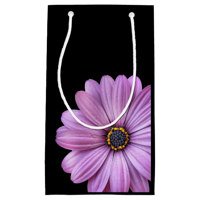 Purple Daisy on Black SMALL Gift Bags (Front)