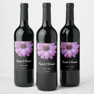 Purple Daisy on Black Wine Label