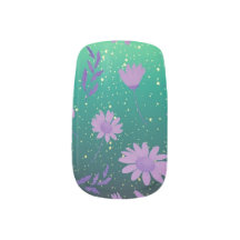 Purple Daisy on Green with Gold Flakes