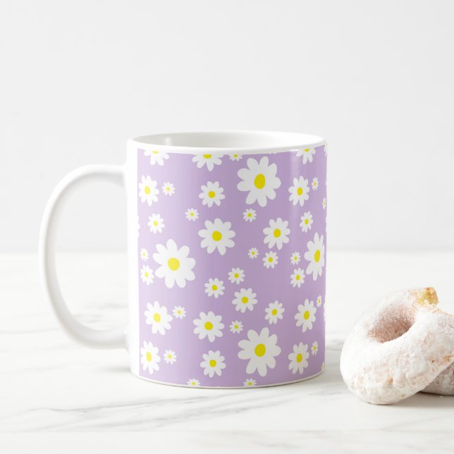 Purple Daisy Pattern Spring Coffee Coffee Mug (With Donut)