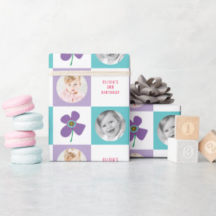 Purple Daisy Pop Flower Chic Birthday Photo Gift Wrapping Paper