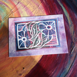 Purple Daisy Printmaking Carving Artistic green    Postcard