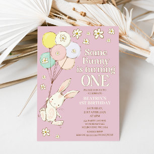 Purple Daisy Some Bunny Turning One 1st Birthday Invitation