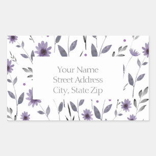 Purple Daisy Watercolor Floral Motif Labels