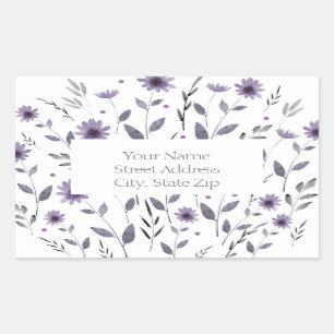 Purple Daisy Watercolor Floral Motif Labels