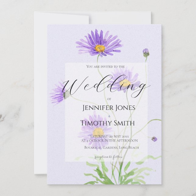 purple daisy wedding invitation  (Front)