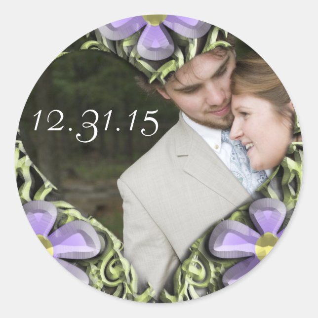 Purple Daisy Wedding Stickers Your Photo (Front)