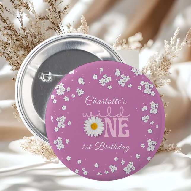 Purple Daisy Wild One 1st Birthday  6 Cm Round Badge (Creator Uploaded)